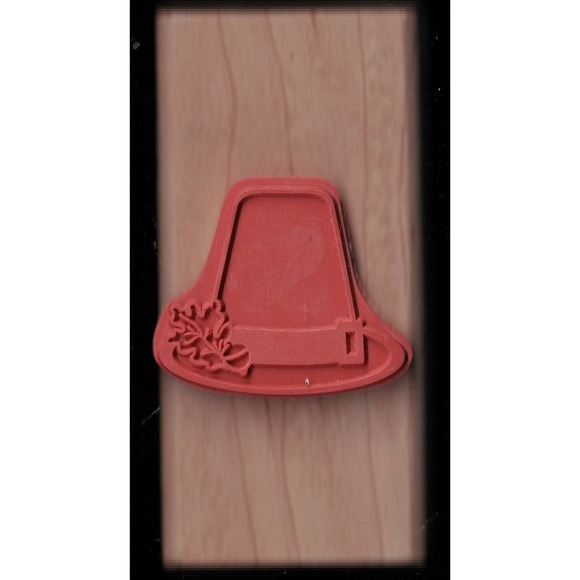 CMC Rectangular Rubber Stamp Brown Green Pilgrim Hat with Leaf & Acorn 3.0"x1.5" - Picture 2 of 6